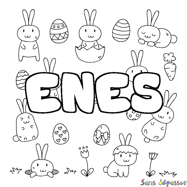 Coloriage pr&eacute;nom ENES - d&eacute;cor Paques