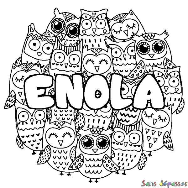 Coloriage prénom ENOLA - d&eacute;cor Chouettes
