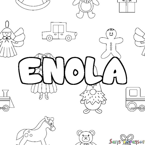 Coloriage pr&eacute;nom ENOLA - d&eacute;cor Jouets