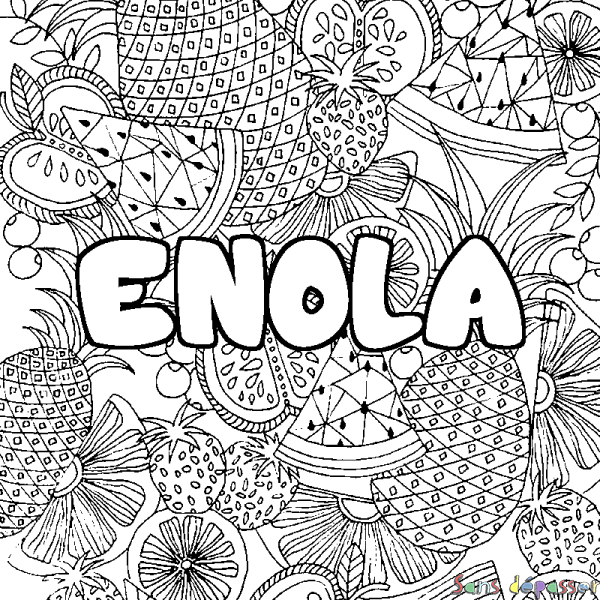 Coloriage prénom ENOLA - d&eacute;cor Mandala fruits