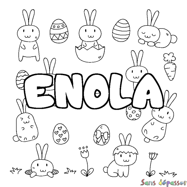 Coloriage prénom ENOLA - d&eacute;cor Paques