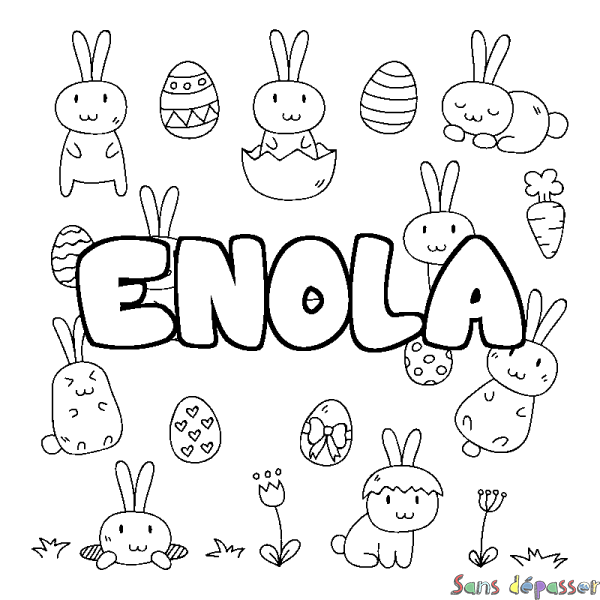 Coloriage pr&eacute;nom ENOLA - d&eacute;cor Paques