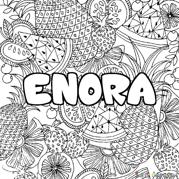 Coloriage pr&eacute;nom ENORA - d&eacute;cor Mandala fruits