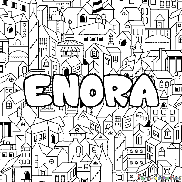 Coloriage prénom ENORA - d&eacute;cor Ville