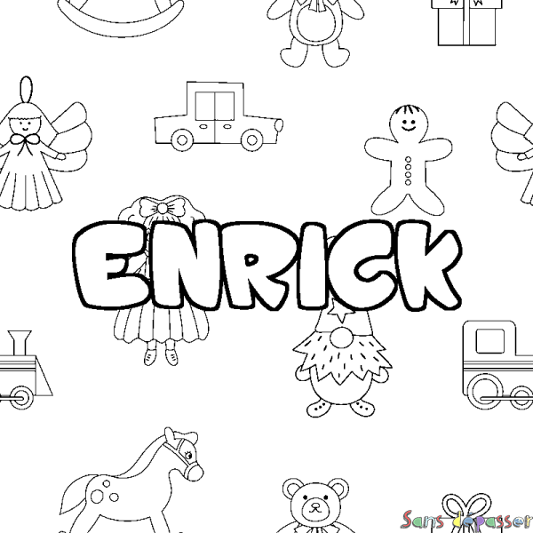 Coloriage pr&eacute;nom ENRICK - d&eacute;cor Jouets