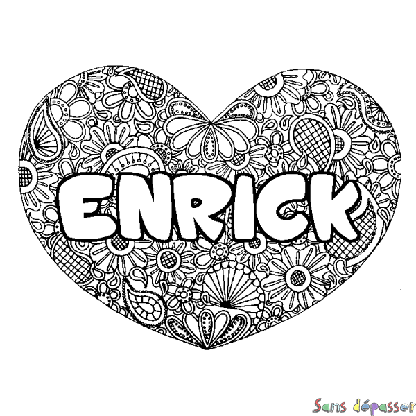 Coloriage pr&eacute;nom ENRICK - d&eacute;cor Mandala coeur