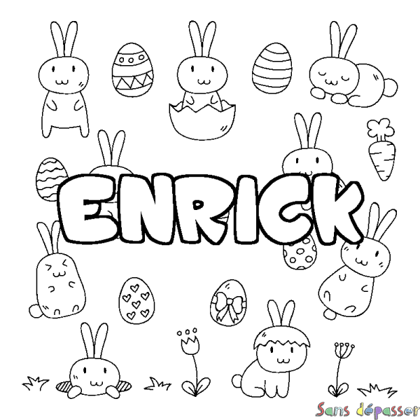 Coloriage pr&eacute;nom ENRICK - d&eacute;cor Paques