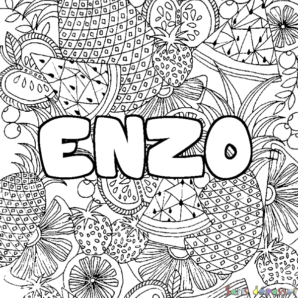 Coloriage prénom ENZO - d&eacute;cor Mandala fruits