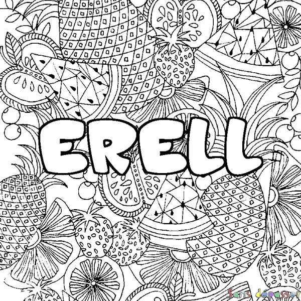 Coloriage prénom ERELL - d&eacute;cor Mandala fruits