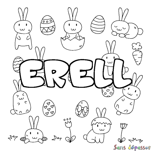 Coloriage pr&eacute;nom ERELL - d&eacute;cor Paques