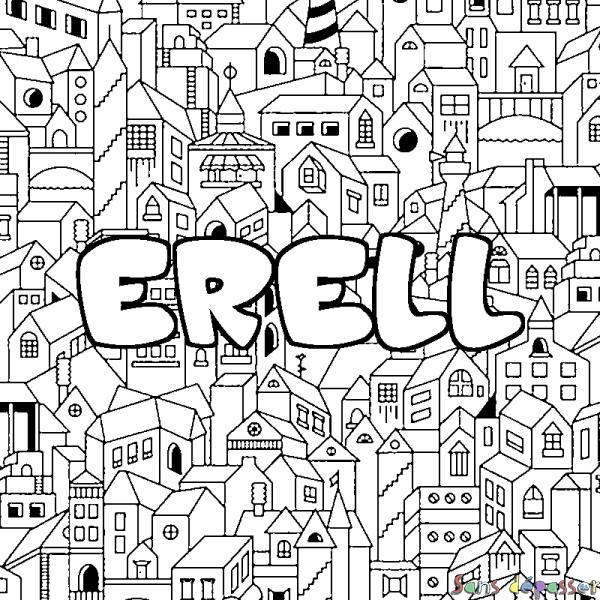 Coloriage prénom ERELL - d&eacute;cor Ville