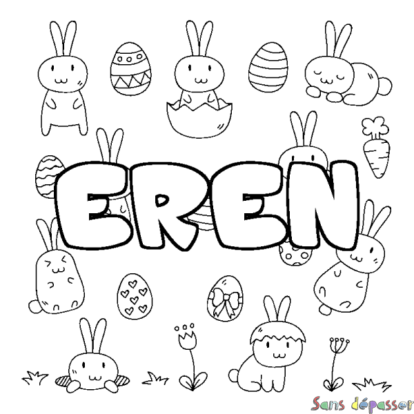 Coloriage pr&eacute;nom EREN - d&eacute;cor Paques