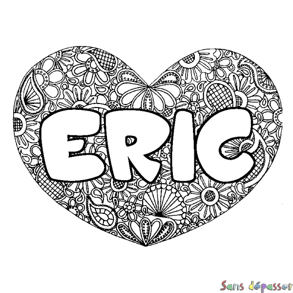 Coloriage pr&eacute;nom ERIC - d&eacute;cor Mandala coeur
