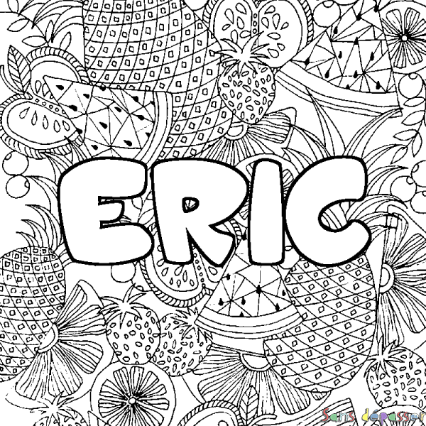 Coloriage pr&eacute;nom ERIC - d&eacute;cor Mandala fruits