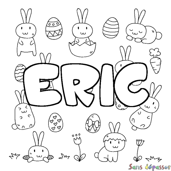 Coloriage pr&eacute;nom ERIC - d&eacute;cor Paques