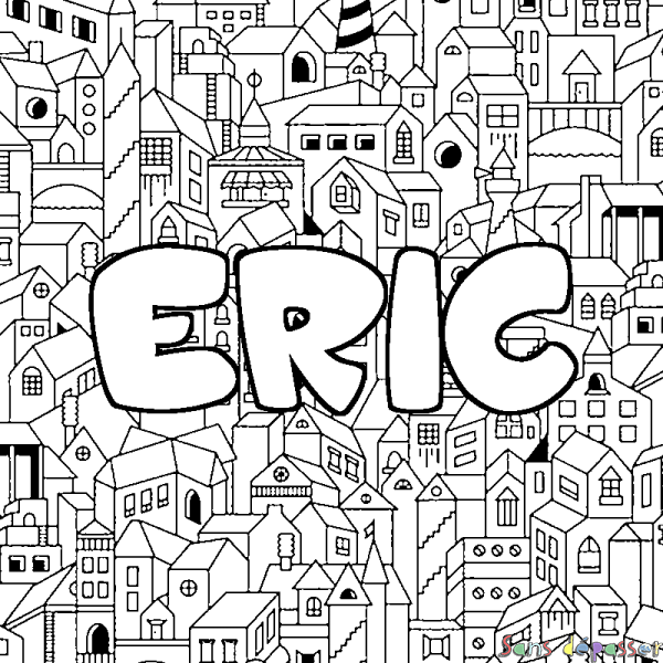 Coloriage pr&eacute;nom ERIC - d&eacute;cor Ville