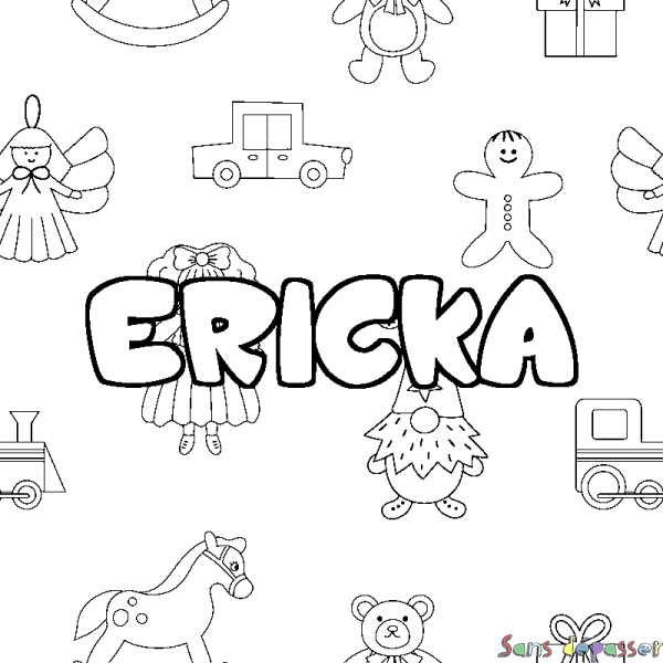 Coloriage pr&eacute;nom ERICKA - d&eacute;cor Jouets