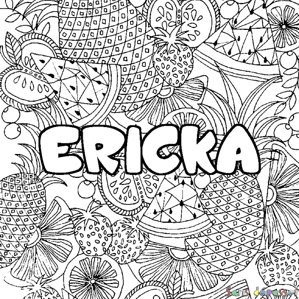 Coloriage prénom ERICKA - d&eacute;cor Mandala fruits