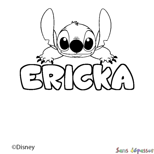 Coloriage pr&eacute;nom ERICKA - d&eacute;cor Stitch