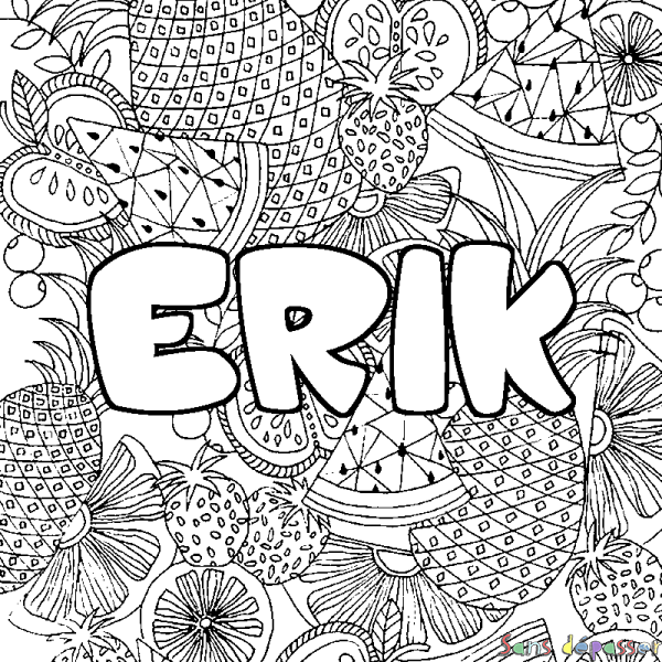 Coloriage pr&eacute;nom ERIK - d&eacute;cor Mandala fruits
