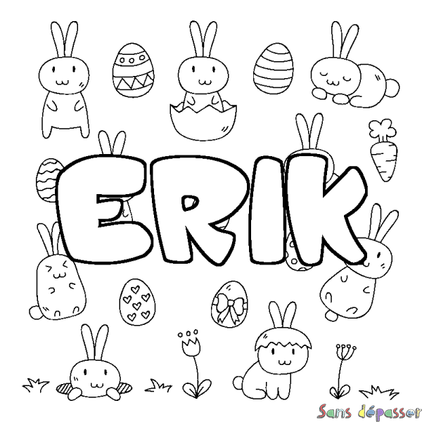 Coloriage pr&eacute;nom ERIK - d&eacute;cor Paques