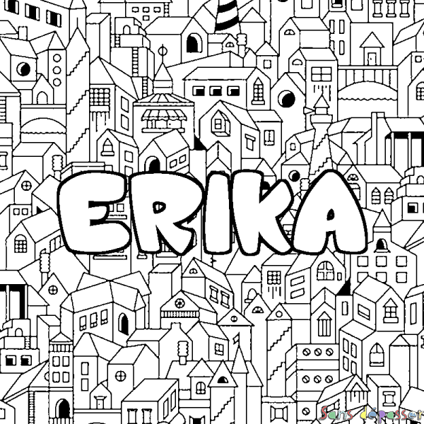 Coloriage prénom ERIKA - d&eacute;cor Ville