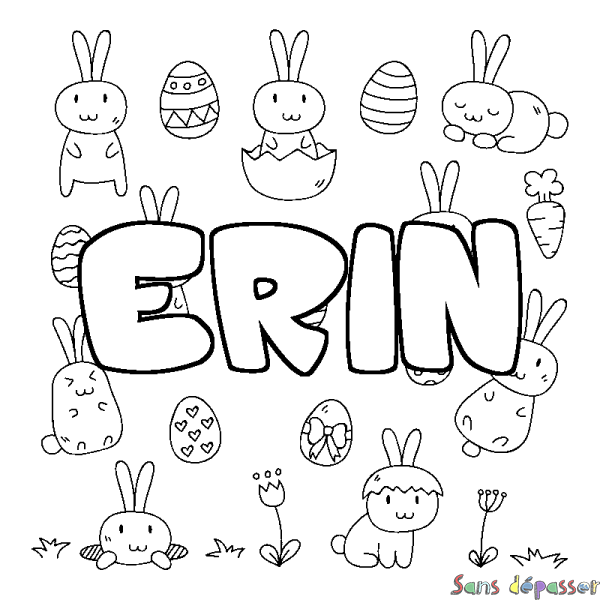 Coloriage pr&eacute;nom ERIN - d&eacute;cor Paques