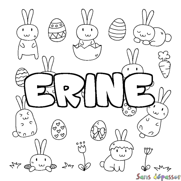 Coloriage pr&eacute;nom ERINE - d&eacute;cor Paques
