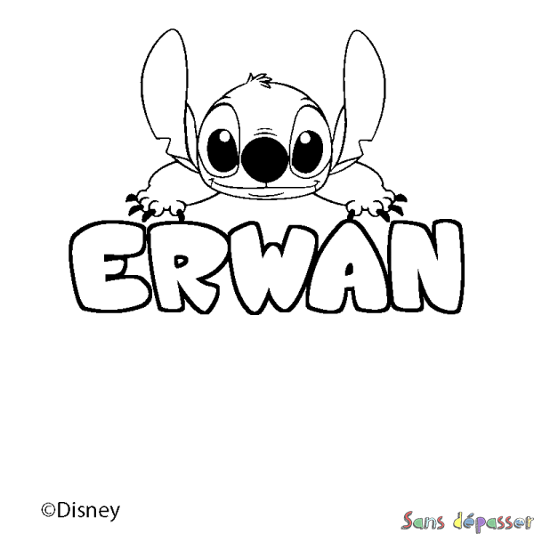 Coloriage pr&eacute;nom ERWAN - d&eacute;cor Stitch