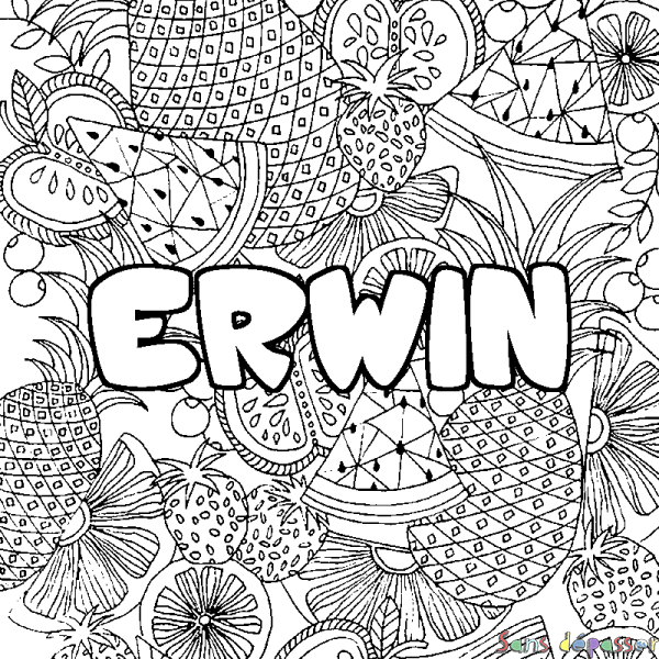 Coloriage prénom ERWIN - d&eacute;cor Mandala fruits