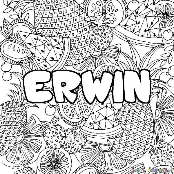Coloriage pr&eacute;nom ERWIN - d&eacute;cor Mandala fruits