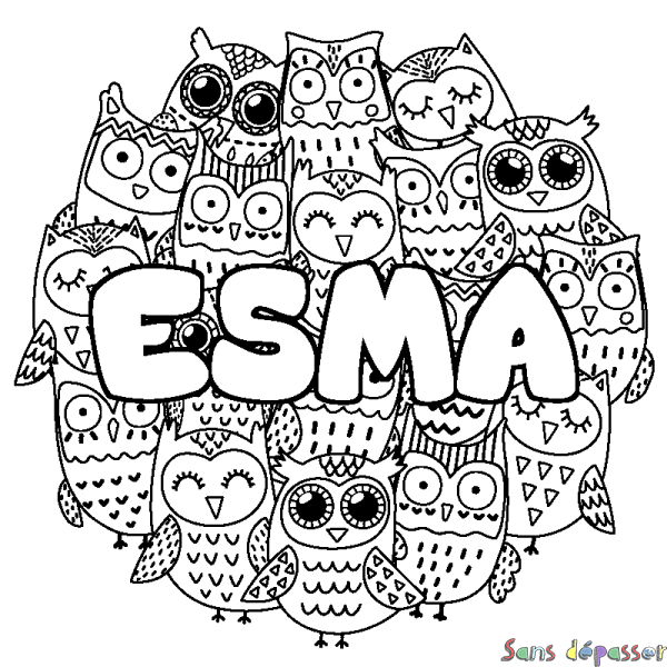 Coloriage prénom ESMA - d&eacute;cor Chouettes