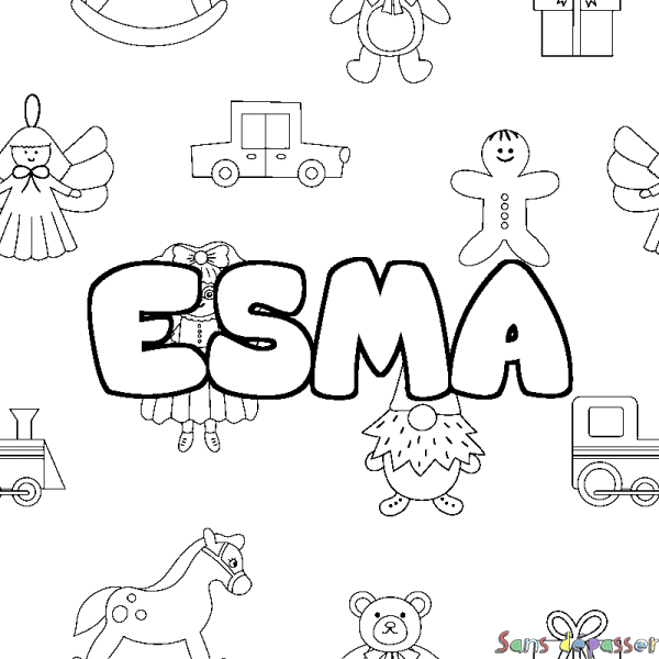 Coloriage pr&eacute;nom ESMA - d&eacute;cor Jouets