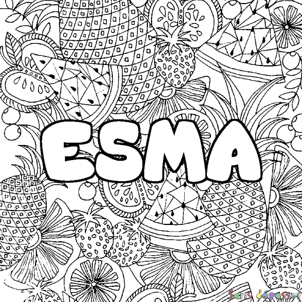 Coloriage prénom ESMA - d&eacute;cor Mandala fruits