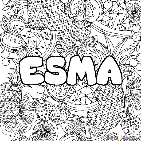 Coloriage pr&eacute;nom ESMA - d&eacute;cor Mandala fruits