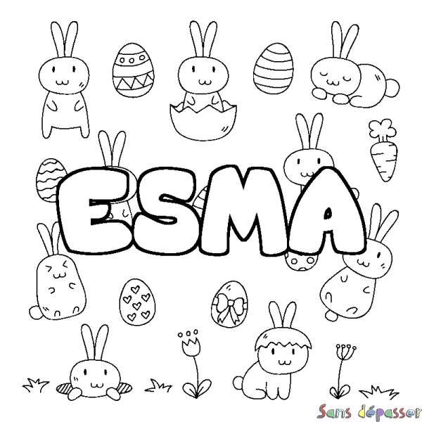 Coloriage prénom ESMA - d&eacute;cor Paques