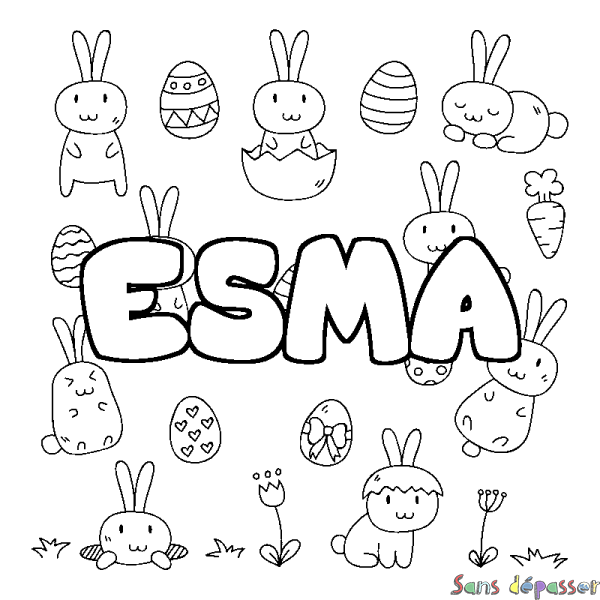 Coloriage pr&eacute;nom ESMA - d&eacute;cor Paques