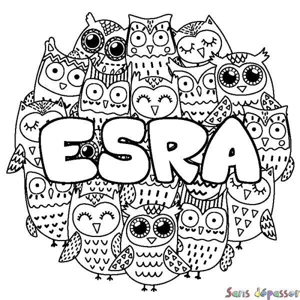 Coloriage prénom ESRA - d&eacute;cor Chouettes