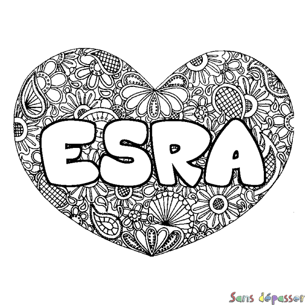 Coloriage prénom ESRA - d&eacute;cor Mandala coeur