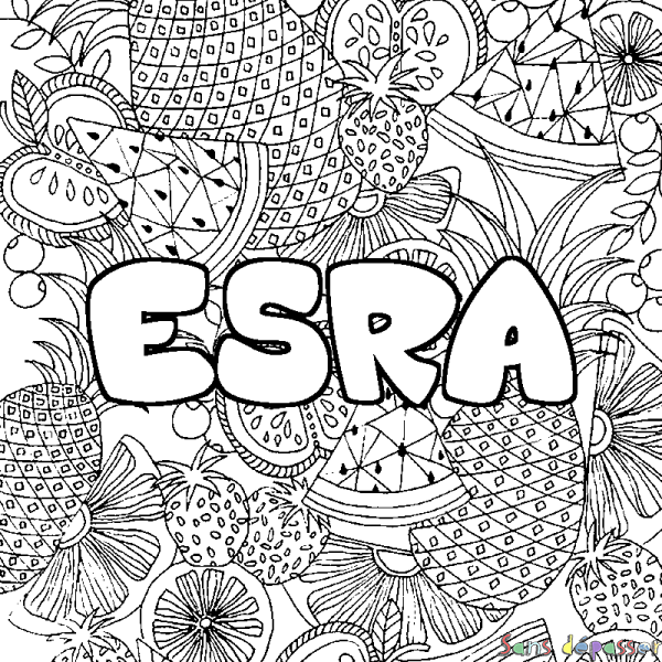 Coloriage prénom ESRA - d&eacute;cor Mandala fruits