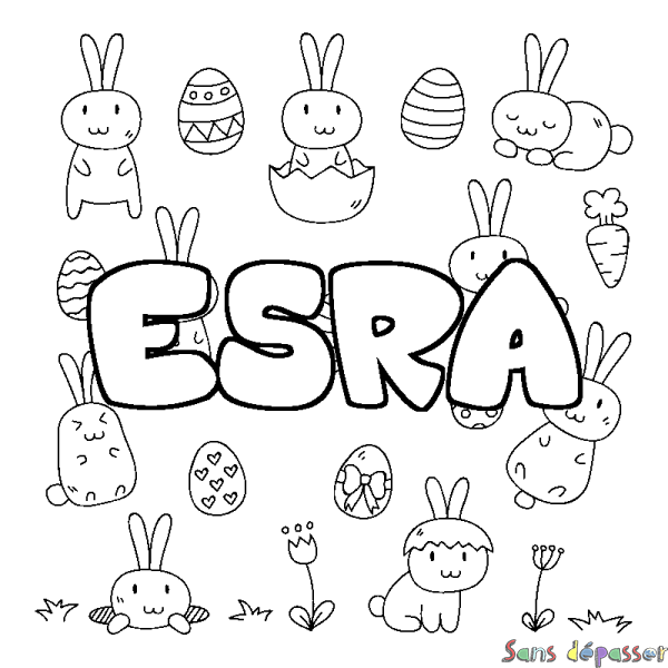 Coloriage pr&eacute;nom ESRA - d&eacute;cor Paques