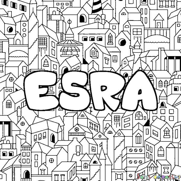 Coloriage prénom ESRA - d&eacute;cor Ville