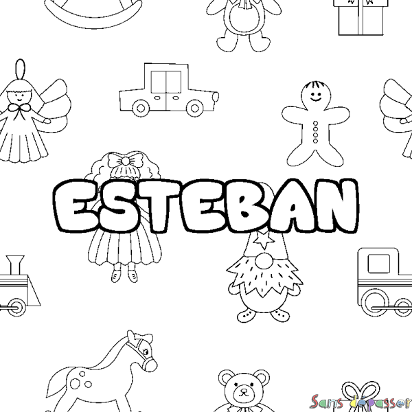 Coloriage pr&eacute;nom ESTEBAN - d&eacute;cor Jouets
