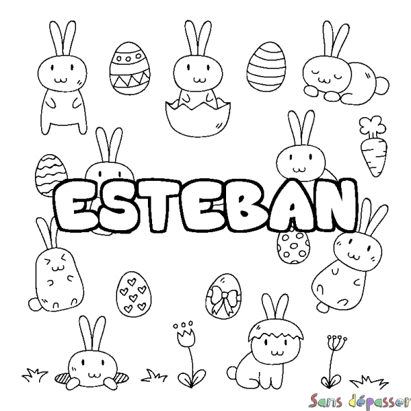 Coloriage pr&eacute;nom ESTEBAN - d&eacute;cor Paques