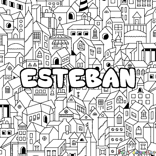 Coloriage prénom ESTEBAN - d&eacute;cor Ville