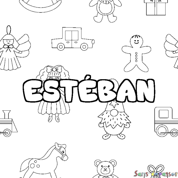 Coloriage pr&eacute;nom EST&Eacute;BAN - d&eacute;cor Jouets