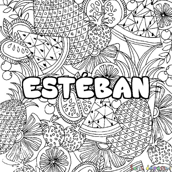 Coloriage pr&eacute;nom EST&Eacute;BAN - d&eacute;cor Mandala fruits