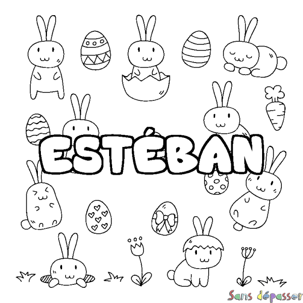 Coloriage pr&eacute;nom EST&Eacute;BAN - d&eacute;cor Paques