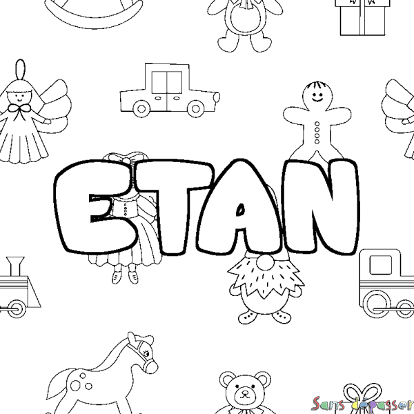 Coloriage pr&eacute;nom ETAN - d&eacute;cor Jouets