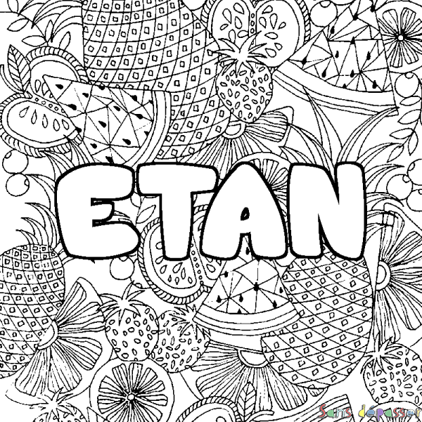 Coloriage prénom ETAN - d&eacute;cor Mandala fruits